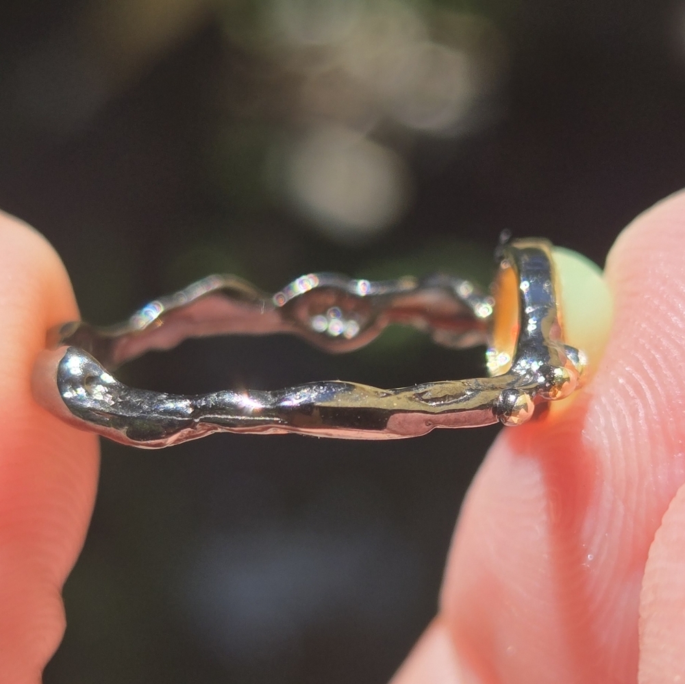 Opal Sterling Rhodium & Gold Ring Sz6 - Picture 8 of 8